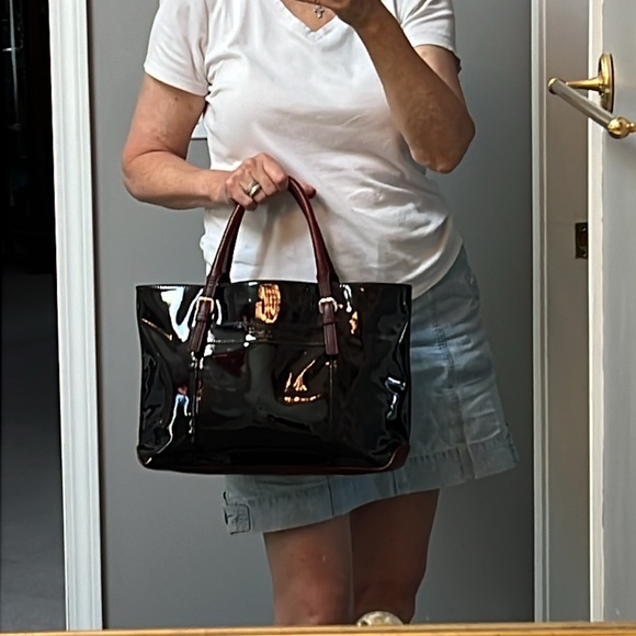 Kate Spade Black Patent Leather Rudy Tote Satchel Middlesex Handbag Large Brown - Picture 3 of 15